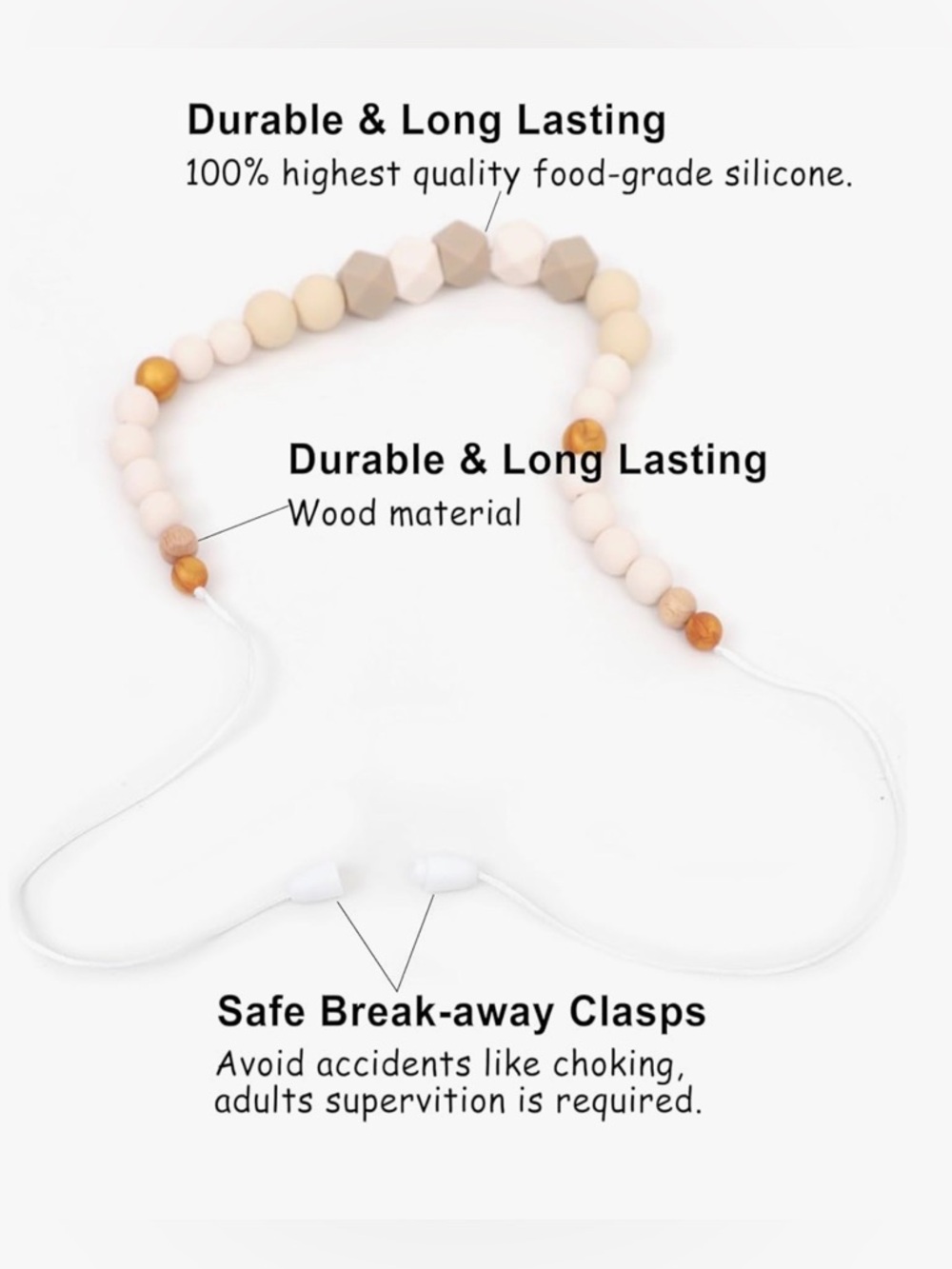 Silicone Nursing Necklace - Teething Nursing Sensory Silicone Beads - Picture 9 of 10